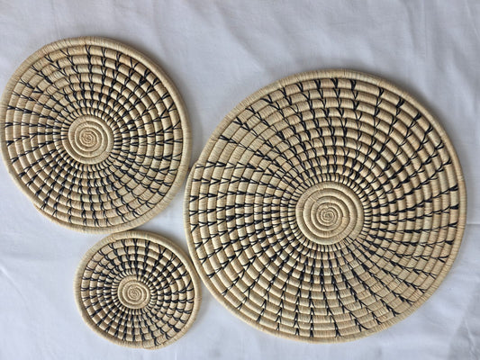 Handwoven Rwandan Sisal Flats & Wall Arts - 3pc (set) - Natural and Black