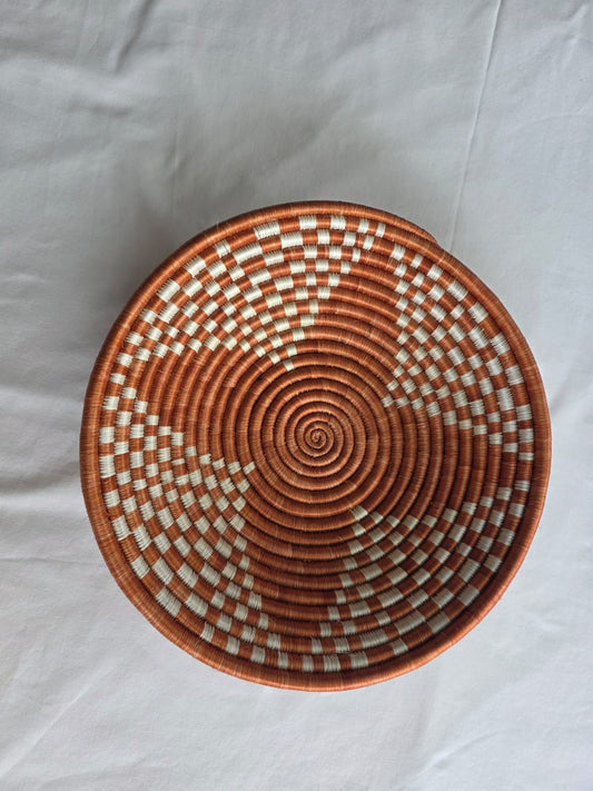 Handwoven Rwandan Sisal Bowl / Wall Decor - Star Pattern - Orange
