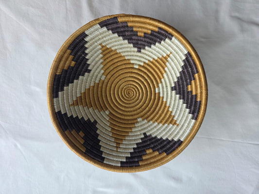 Handwoven Rwandan Sisal Bowl / Wall Decor - Star Pattern - Black White and Natural