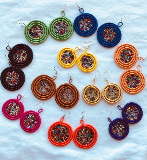 Ethnic African Rwanda sisal multi colours earings 